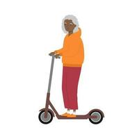 senior vrouw rijden trap scooter. oud vrouw rijden elektrisch scooter. geïsoleerd vector illustratie