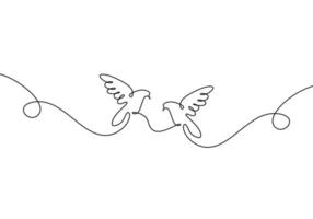 continu een lijntekening van vliegende twee duiven paar romantisch. zwart-wit vectorillustratie. romantiek thema goed voor valentijnskaart. vector