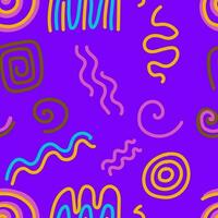 naadloos patroon squiggle kattebelletje in 90s stijl. helder kleurrijk abstract tekening ontwerp met spiraal, afgeronde vormen, meetkundig lijnen, krullend. voor textiel, papier, stoffen, behang, inpakken. vector