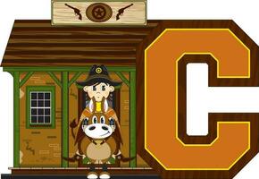 c is voor cowboy Aan paard wild west alfabet aan het leren leerzaam illustratie vector