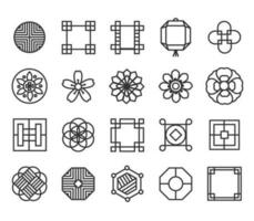 Korea traditioneel patroon schets icoon verzameling. lineair symbool vector illustratie verzameling. dun lijn 640x640 pixels.