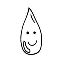 schattig tekenfilm glimlachen water laten vallen karakter herinneren van besparing water. voor kinderen en milieu lessen in school. hand- getrokken tekenfilm schetsen vector illustratie, gemakkelijk duidelijk kleuren.