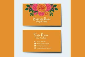 bedrijf kaart sjabloon oranje roos bloem .dubbelzijdig blauw kleuren. vlak ontwerp vector illustratie. schrijfbehoeften ontwerp