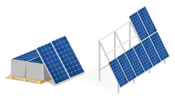 grond metaal structuur voor zonne- panelen. zonne- panelen Aan een pallet. modern alternatief eco-groen, hernieuwbaar energie. vector vlak isometrische illustratie.