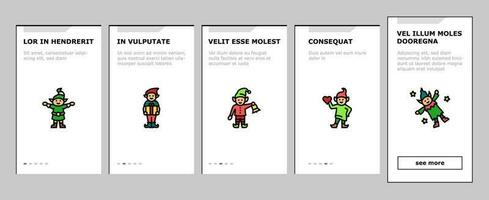 elf Kerstmis schattig karakter onboarding pictogrammen reeks vector