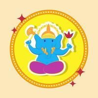 sticker stijl heer ganesha tegen geel achtergrond. vector