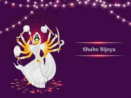 subho bijoya viering concept met standbeeld van godin durga maa en verlichting slinger Aan Purper achtergrond. vector