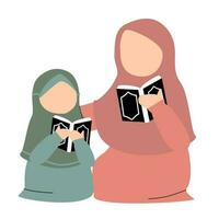 illustratie van moeder en haar dochter lezing koran vector