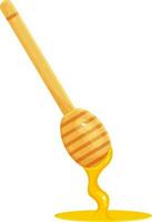 vector illustratie houten lepel voor honing, pollepel voor honing, lepel spil, honing dipper, honing giet, een laten vallen van honing