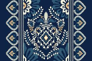 ikat bloemen paisley borduurwerk Aan marine blauw achtergrond.ikat etnisch oosters patroon traditioneel.azteken stijl abstract vector illustratie.ontwerp voor textuur,stof,kleding,verpakking,decoratie,tapijt.