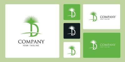 de logo met de thema combinatie van palm bomen en de brief d met groen kleur symboliseert koelte. geschikt voor gebruik door bedrijven verloofd in palm olie, onderdak, vakantieoorden, stranden, en anderen. vector