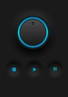 een reeks van donker stijl controle knoppen, circulaire geluid afspelen voor draaien en Daar is een gloeiend cirkel met een keypad met een gloeiend icoon in de midden- van de zwart achtergrond. vector