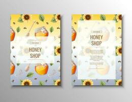 folder sjabloon met honing producten. honing winkel, gezond natuurlijk product.banner, poster, a4 Hoes voor reclame vector