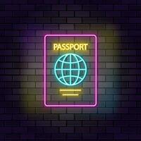 identiteit, slagen voor, paspoort neon icoon steen muur en donker achtergrond. vector