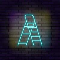 ladder, schilder, stap neon icoon steen muur en donker achtergrond. vector