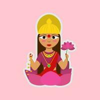 sticker stijl maa lakshmi over- roze achtergrond. vector