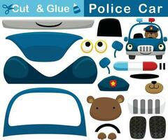 grappig beer Aan Politie auto. onderwijs papier spel voor kinderen. uitknippen en lijmen. vector tekenfilm illustratie