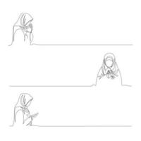 reeks van moslim Arabisch vrouw bidden. een meisje in een sjaal, bidden. logo een lijn vrouwen hijab sjaal. hijab vector illustratie set.
