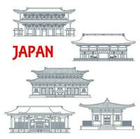 Japans tempels, heiligdommen, Japan pagodes oriëntatiepunten vector