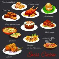 Zwitsers keuken voedsel, gerechten en maaltijden menu vector