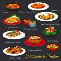 Portugees keuken voedsel, Portugal restaurant menu vector