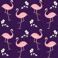 herhaling-minder flamingo en bloemen versierd Aan Purper achtergrond. vector