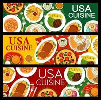 Amerikaans voedsel, Verenigde Staten van Amerika keuken spandoeken, cafe menu schotel vector