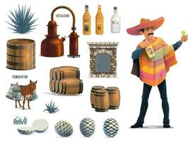 tequila productie, Mexicaans traditioneel drinken vector