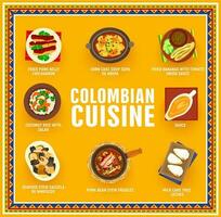 Colombiaanse keuken vector poster, Colombia maaltijden
