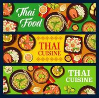 Thais voedsel keuken, Thailand Aziatisch borden, banners vector