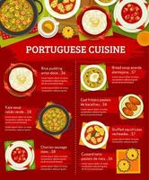 Portugees keuken menu, restaurant lunch voedsel vector