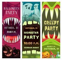 halloween partij poster of folder met monsters mauw vector