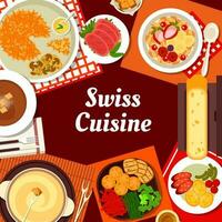 Zwitsers keuken menu omslag, restaurant voedsel gerechten vector