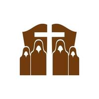 bidden monniken, Bijbel en kruis christen icoon vector