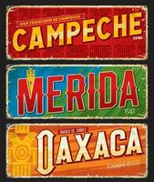 kampeche, oaxaca, merida Mexicaans stad reizen bord vector