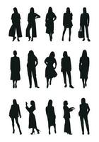 vector vrouwelijk silhouetten van vrouw, Dames, vrouw, meisje, deerntje, dames, meisjes. bedrijf Dames, ondernemer, leidinggevend, fashionista, docent, publiek, studenten, vriendinnetjes