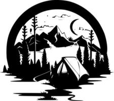 camping, zwart en wit vector illustratie