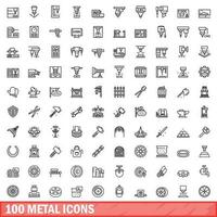 100 metaal pictogrammen set, schets stijl vector