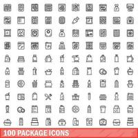 100 pakket pictogrammen set, schets stijl vector