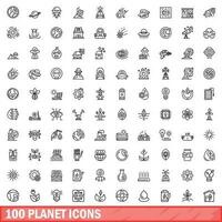 100 planeet pictogrammen set, schets stijl vector