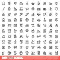 100 kroeg pictogrammen set, schets stijl vector