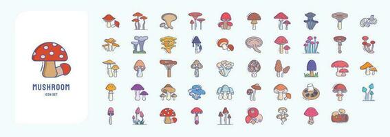 paddestoel, inclusief pictogrammen Leuk vinden schimmels, portobello, paddestoel vlieg agaric en meer vector