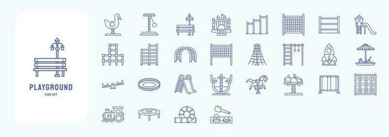 verzameling van pictogrammen verwant naar speelplaats, inclusief pictogrammen Leuk vinden bal zwembad, kin omhoog bar, jumping bar, ringen, zien zag en meer vector