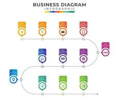 12 stappen modern tijdlijn diagram met jaarlijks onderwerpen. vector bedrijf en presentatie infographic sjabloon.