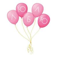 een bundel van roze tekenfilm ballonnen met de Russisch opschrift liefde. vector