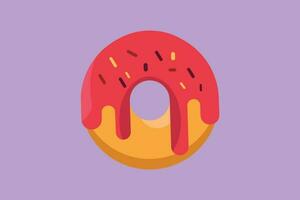 grafisch vlak ontwerp tekening gestileerde donut op te slaan logo label. embleem snel voedsel donut restaurant concept voor cafe winkel of voedsel levering onderhoud. heerlijk ontbijt. tekenfilm stijl vector illustratie