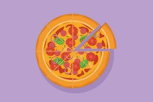 grafisch vlak ontwerp tekening vers heerlijk Italië pizza restaurant logo kenteken. snel voedsel Italiaans pizzeria cafe winkel logotype sjabloon etiket folder sticker icoon symbool. tekenfilm stijl vector illustratie