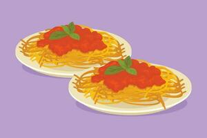 grafisch vlak ontwerp tekening vers heerlijk Italiaans spaghetti logo. pasta snel voedsel cafe menu en restaurant insigne concept. straat voedsel logotype etiket sticker symbool. tekenfilm stijl vector illustratie