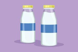 tekenfilm vlak stijl tekening van glas fles verpakking van melk. vers melk, gezond voedsel, kinderen Gezondheid voedsel voeding. gelukkig dag van melk. voor folder, kaart, logo, symbool. grafisch ontwerp vector illustratie