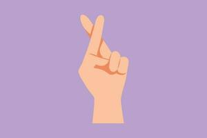 tekenfilm vlak stijl tekening hand- gebaar met kruis vinger. emoji hand- icoon in internet platform chatten. communicatie met hand- gebaren. non-verbaal teken voor onderwijs. grafisch ontwerp vector illustratie